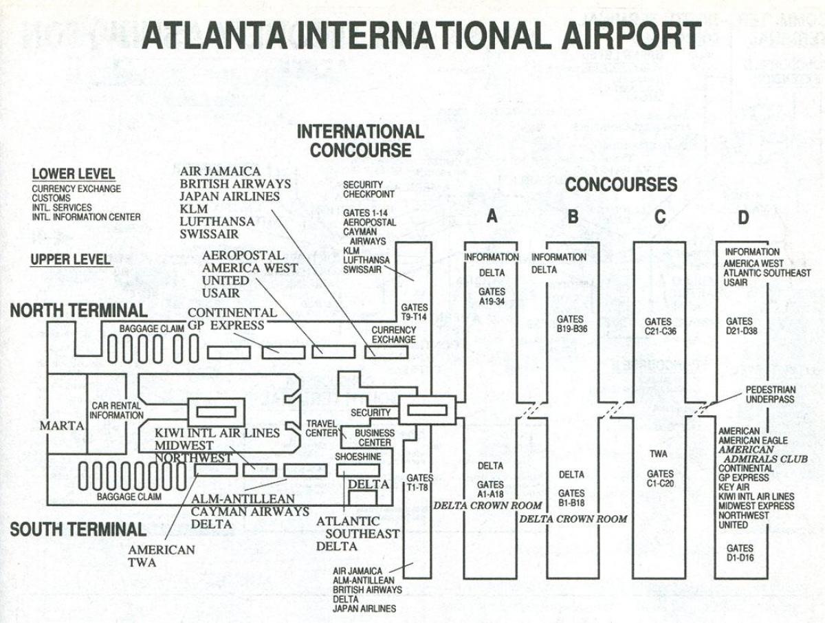 Атланта аэрапорт тэрмінал з карты